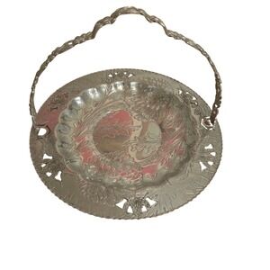 Vintage Floral‎ Brides Basket Scalloped Round serving dish Easter dainty 10.5in